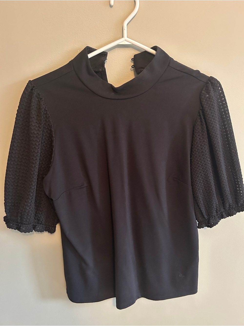 RW&CO. Black Mock Neck Top with Textured Puff Sleeves
